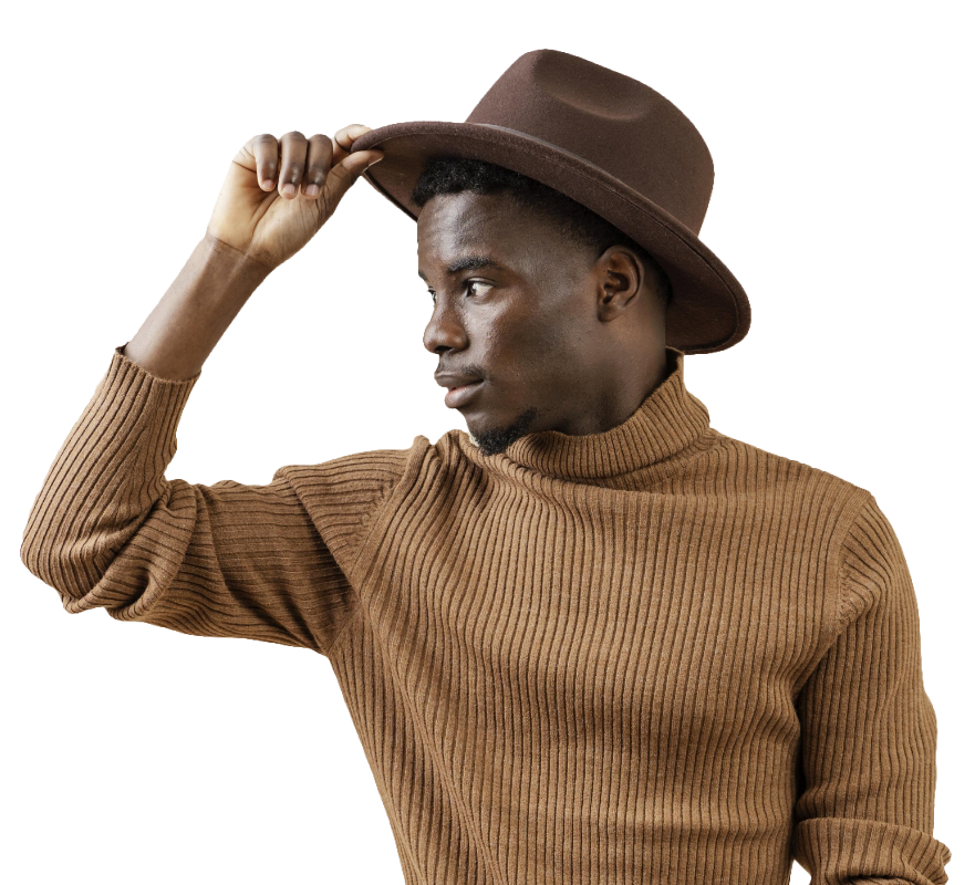 Portrait young handsome African man posing with hat